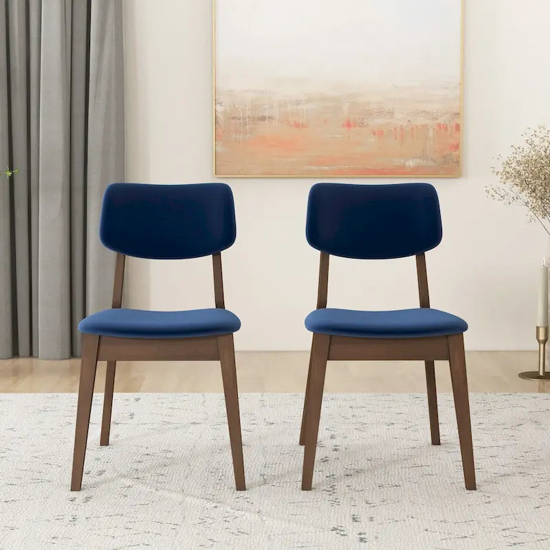 Sedie da pranzo in velluto, stile metà secolo, set da 2 – Arancio bruciato / Giallo scuro / Blu
