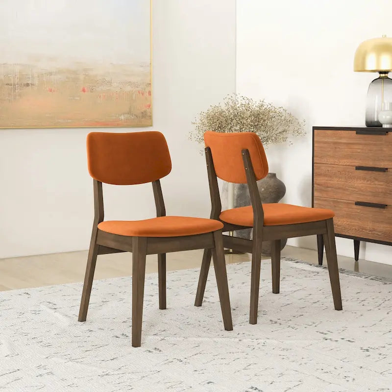 Sedie da pranzo in velluto, stile metà secolo, set da 2 – Arancio bruciato / Giallo scuro / Blu