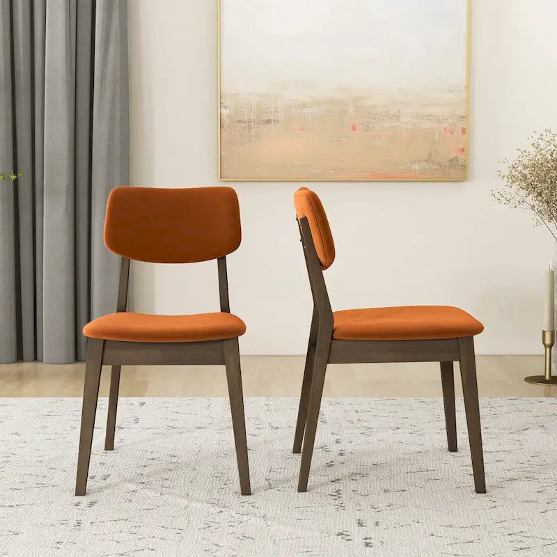 Sedie da pranzo in velluto, stile metà secolo, set da 2 – Arancio bruciato / Giallo scuro / Blu