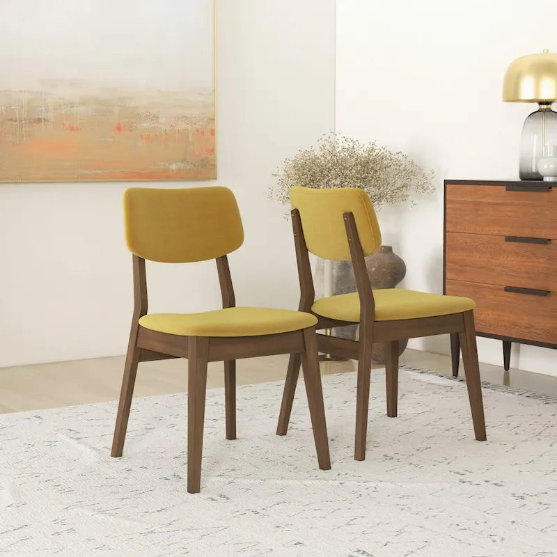 Sedie da pranzo in velluto, stile metà secolo, set da 2 – Arancio bruciato / Giallo scuro / Blu