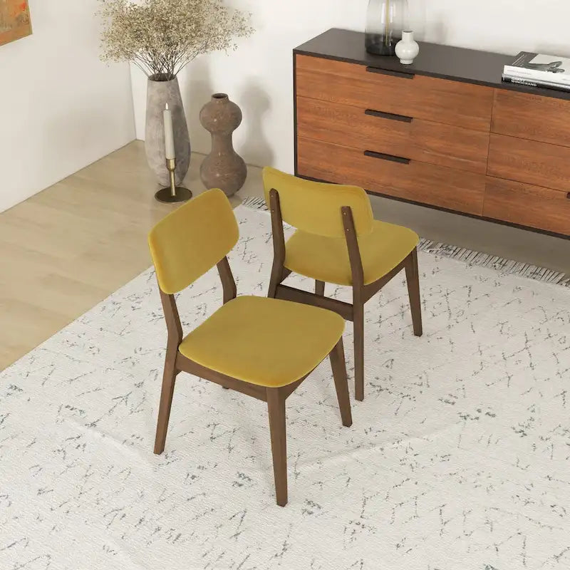 Sedie da pranzo in velluto, stile metà secolo, set da 2 – Arancio bruciato / Giallo scuro / Blu