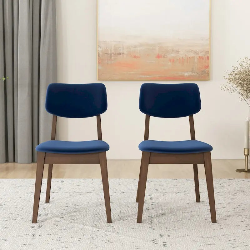 Sedie da pranzo in velluto, stile metà secolo, set da 2 – Arancio bruciato / Giallo scuro / Blu