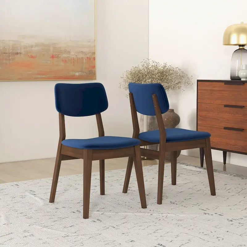 Sedie da pranzo in velluto, stile metà secolo, set da 2 – Arancio bruciato / Giallo scuro / Blu