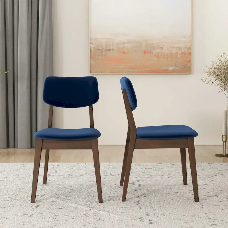 Sedie da pranzo in velluto, stile metà secolo, set da 2 – Arancio bruciato / Giallo scuro / Blu