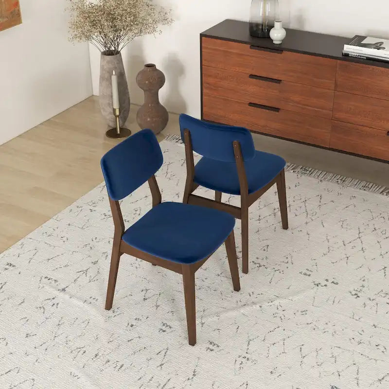 Sedie da pranzo in velluto, stile metà secolo, set da 2 – Arancio bruciato / Giallo scuro / Blu