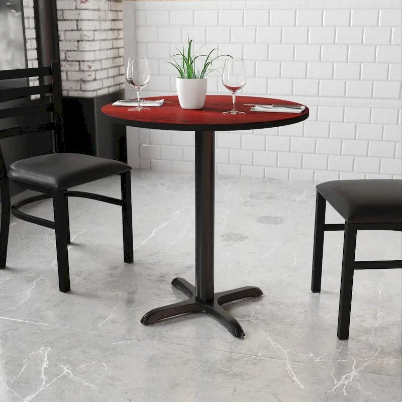 Tavolo quadrato laminato con base a X, naturale/noce/nero/mogano, 2 posti a sedere