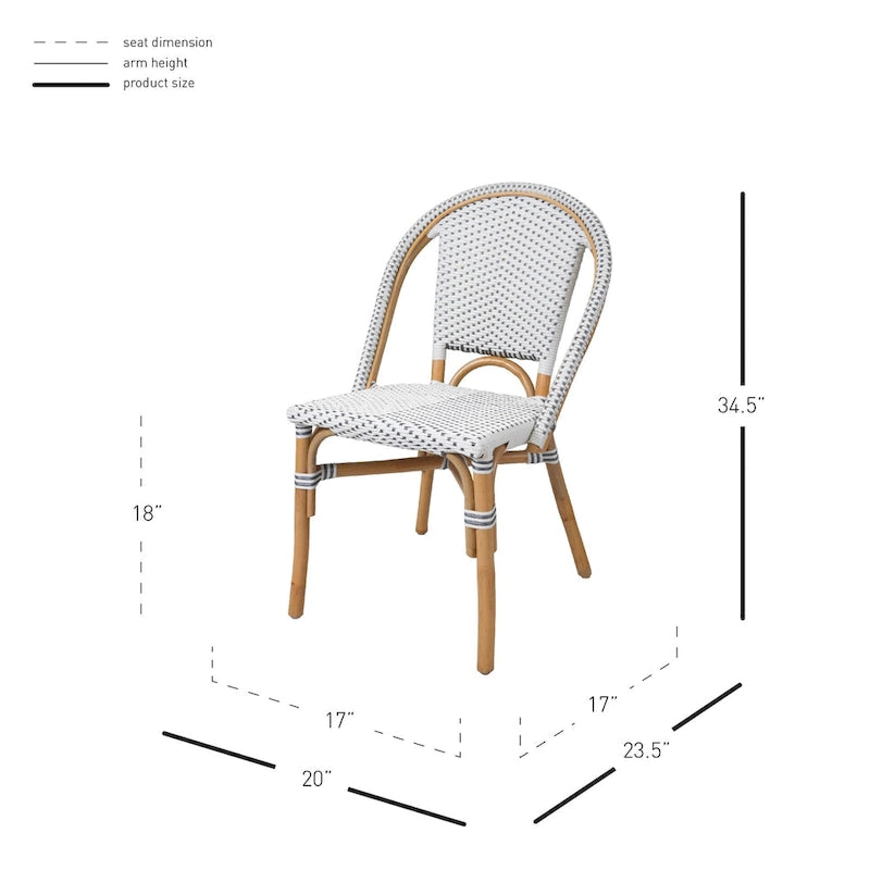 Sedia da bistrot in rattan bianco/grigio, un posto