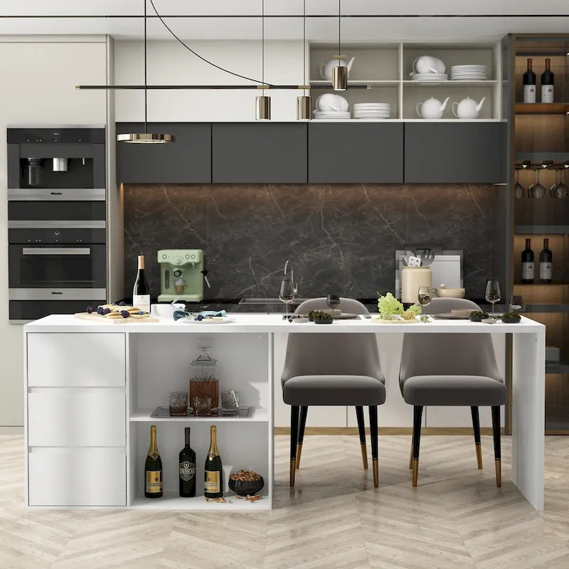 Isola Cucina Bianca con Tavolo da Pranzo e Contenitore