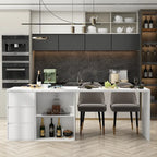 Isola Cucina Bianca con Tavolo da Pranzo e Contenitore