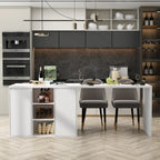 Isola Cucina Bianca con Tavolo da Pranzo e Contenitore