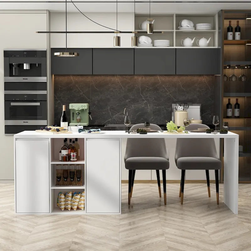 Isola Cucina Bianca con Tavolo da Pranzo e Contenitore