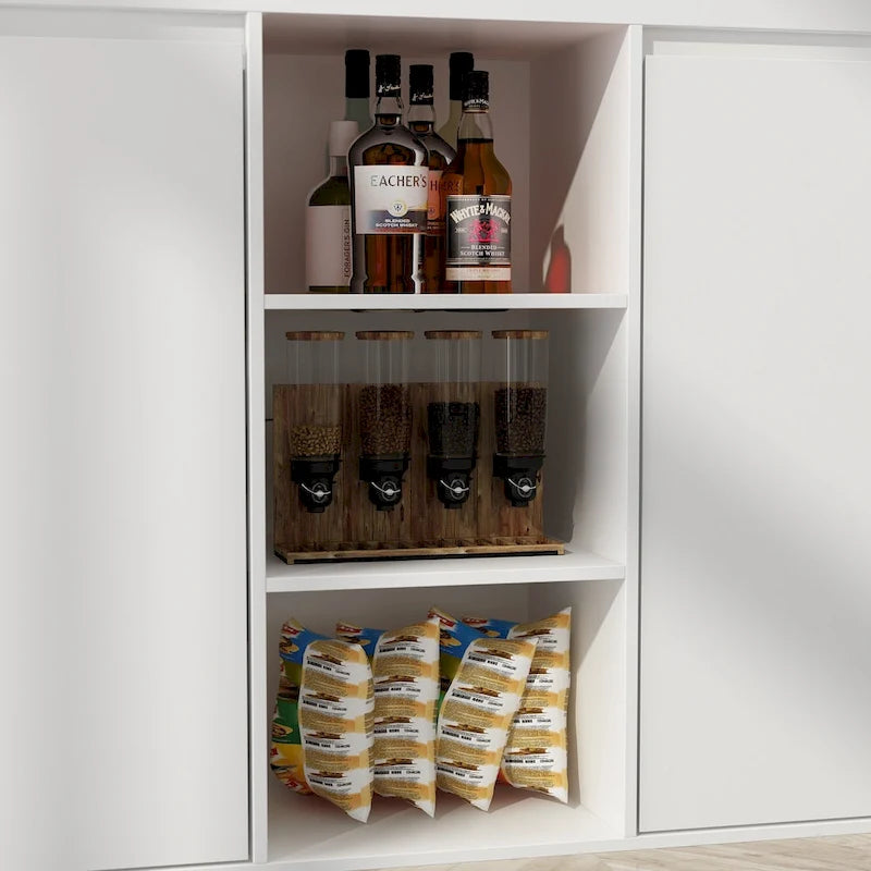 Isola Cucina Bianca con Tavolo da Pranzo e Contenitore