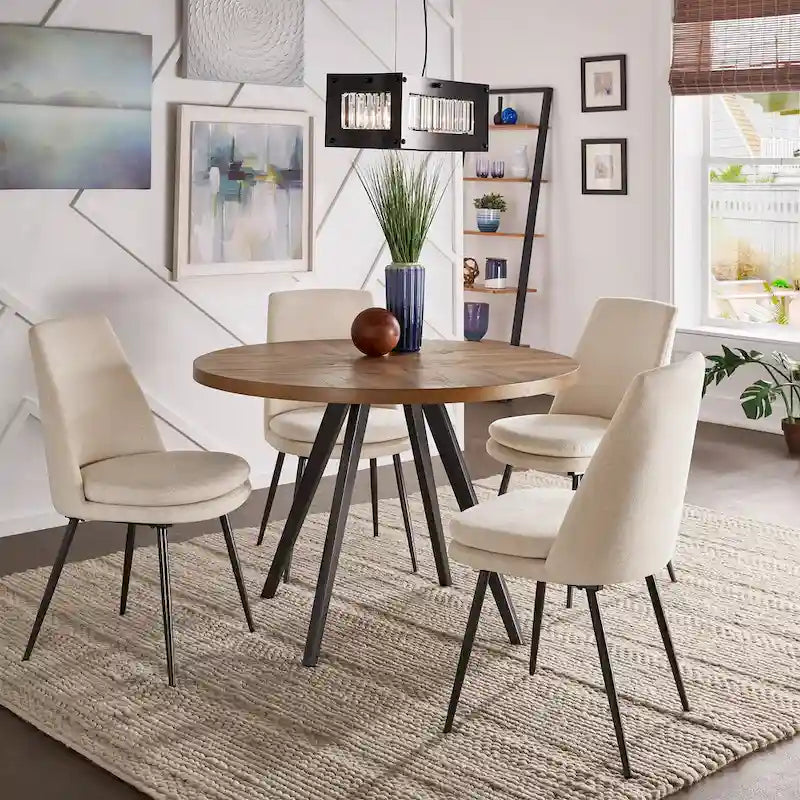 Tavolo da pranzo rotondo Oak Top Iron Grey, Mid-Century, da 2-4 posti a sedere