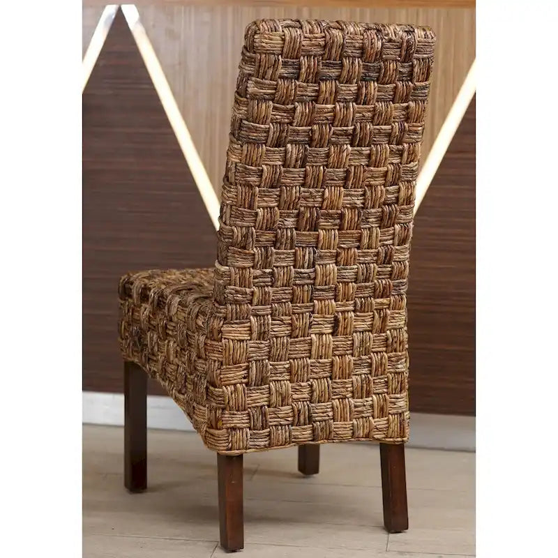 Sedia da pranzo in abaca intrecciata marrone, extra alta, set da 2 pezzi