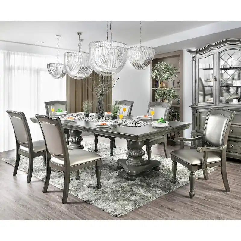 Sedie da pranzo Tima tradizionali in similpelle grigia (set da 2) di Furniture of America
