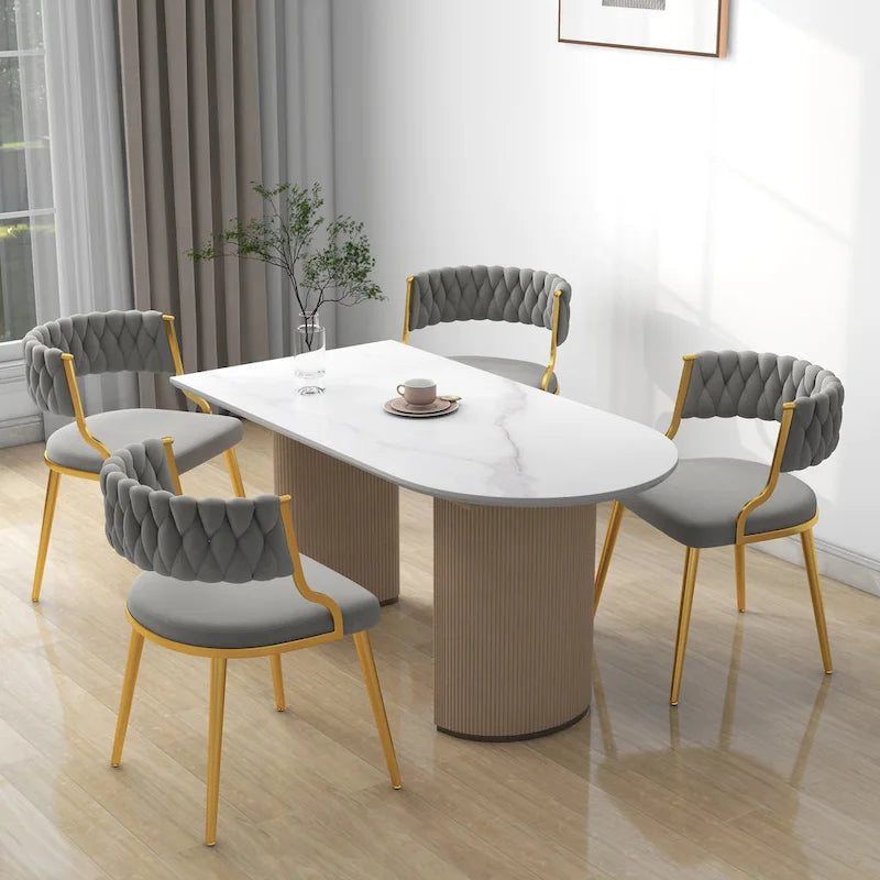 Sedie da pranzo in velluto, stile metà secolo, set da 4