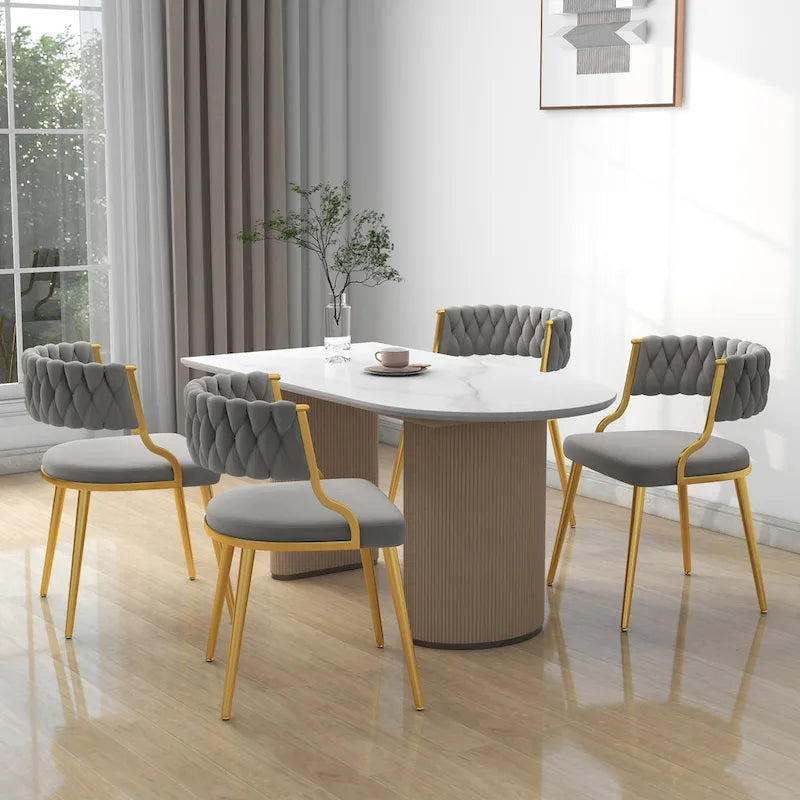 Sedie da pranzo in velluto, stile metà secolo, set da 4