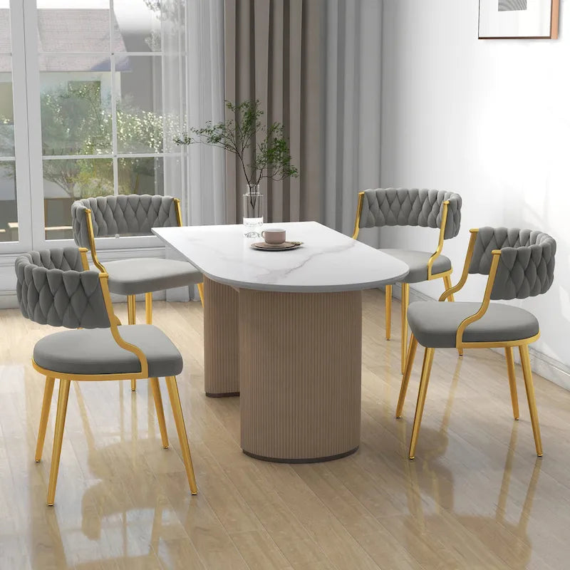 Sedie da pranzo in velluto, stile metà secolo, set da 4