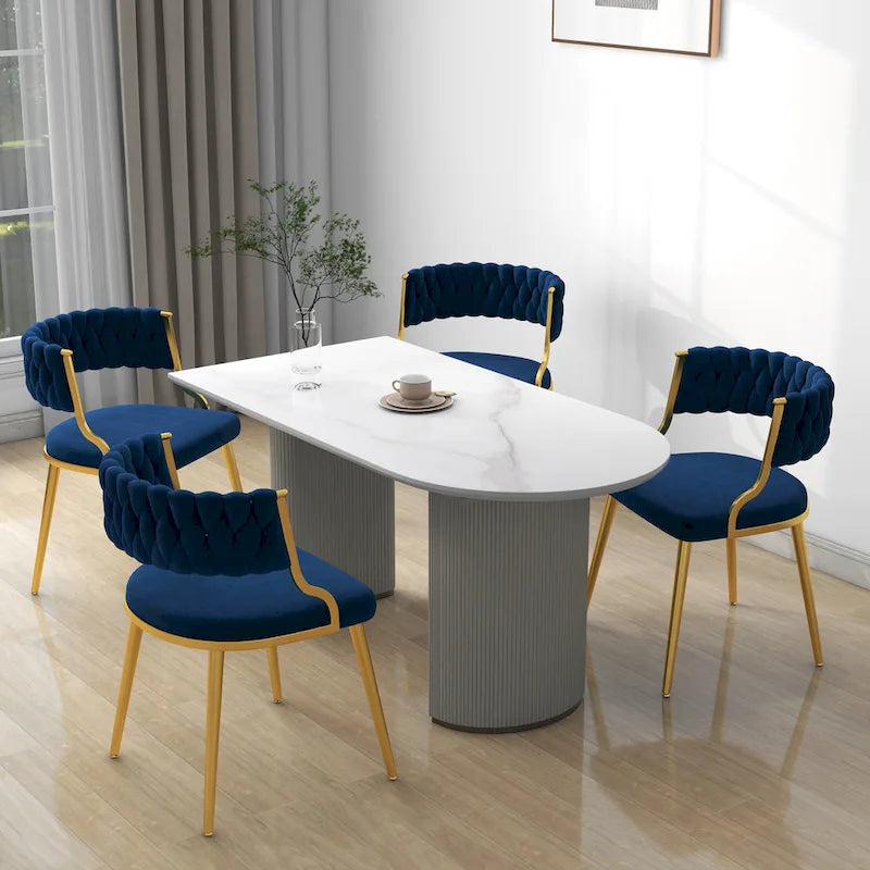 Sedie da pranzo in velluto, stile metà secolo, set da 4