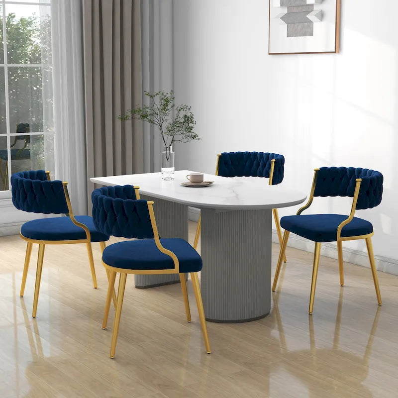 Sedie da pranzo in velluto, stile metà secolo, set da 4