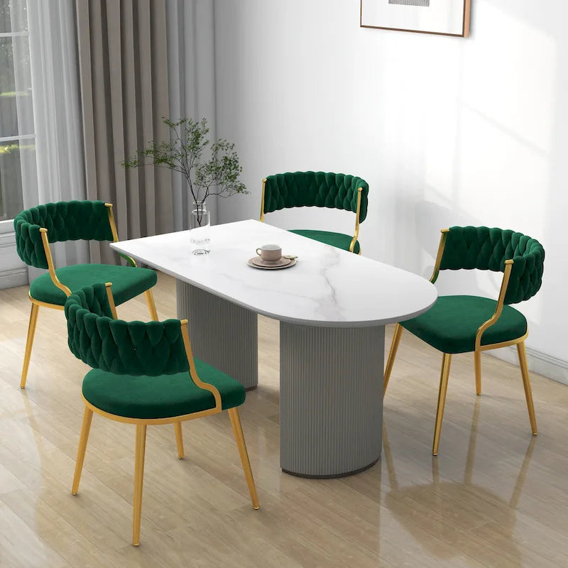 Sedie da pranzo in velluto, stile metà secolo, set da 4