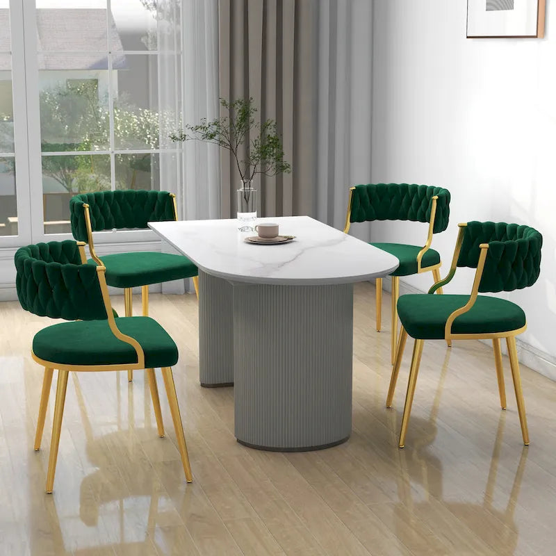 Sedie da pranzo in velluto, stile metà secolo, set da 4