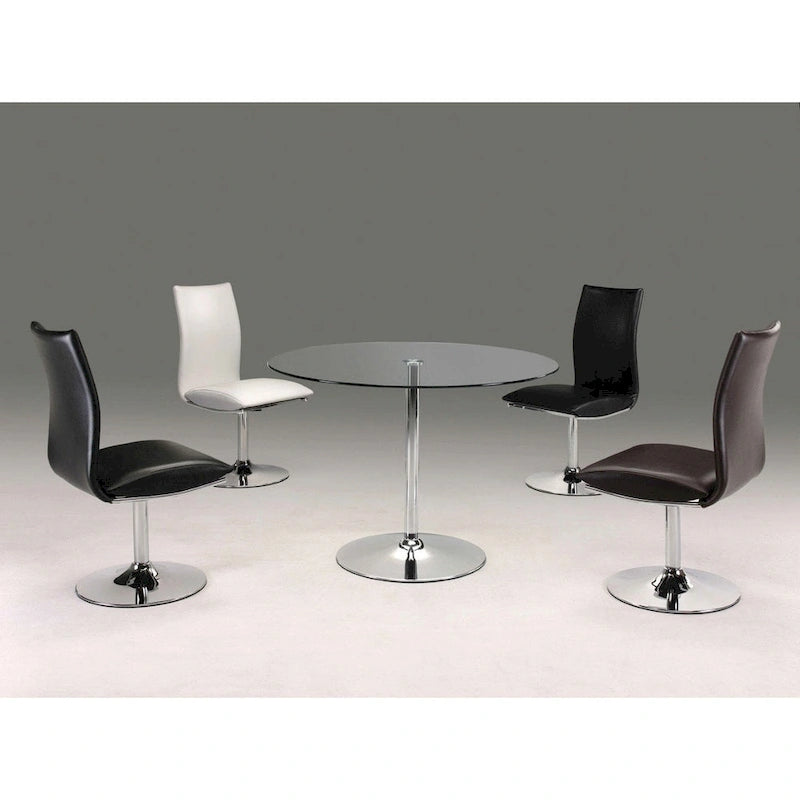 Sedia da pranzo girevole in pelle sintetica bianca/nera, base cromata, set da 2