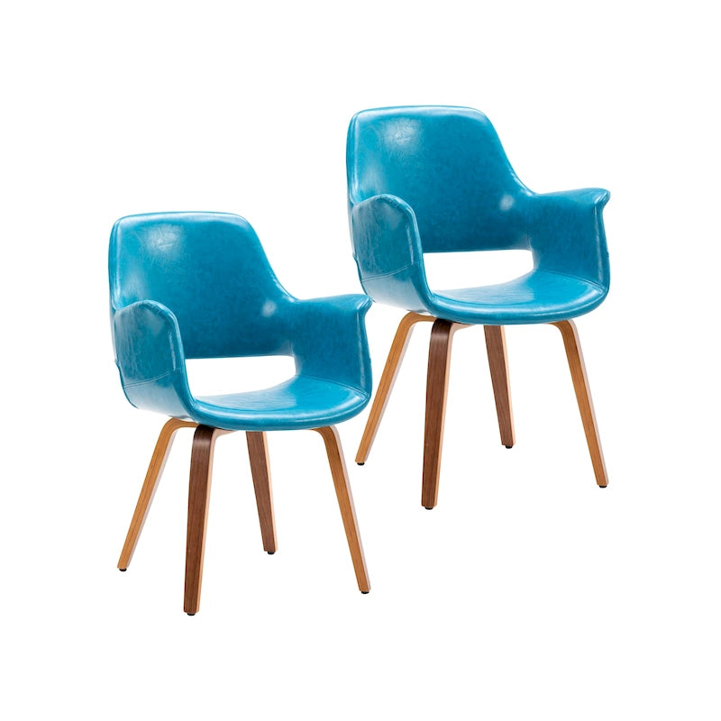Sedia da pranzo in pelle PU, gambe in legno curvato, set da 2 – Blu / Verde / Bianco / Nero