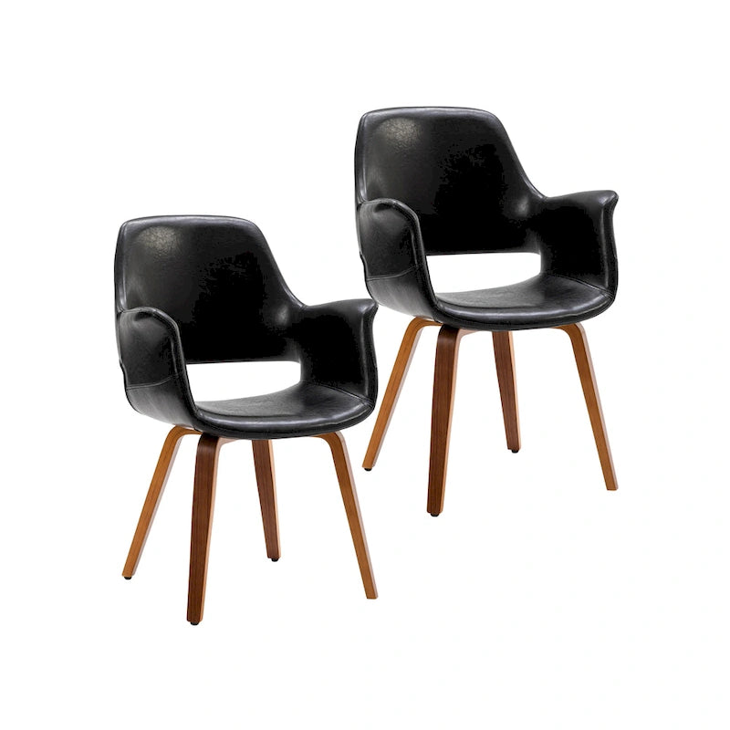 Sedia da pranzo in pelle PU, gambe in legno curvato, set da 2 – Blu / Verde / Bianco / Nero