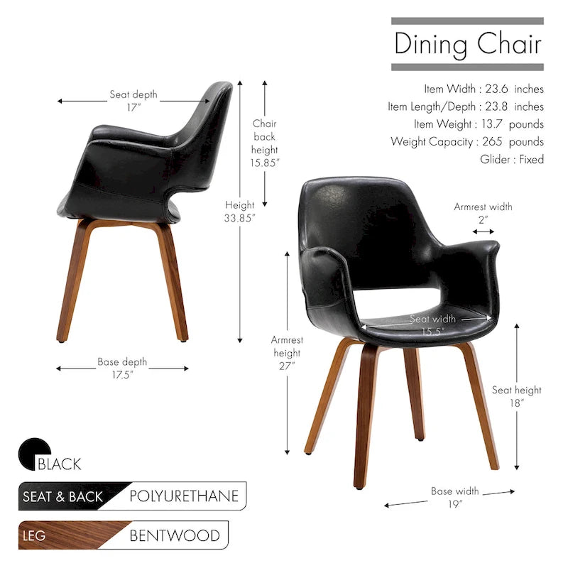 Sedia da pranzo in pelle PU, gambe in legno curvato, set da 2 – Blu / Verde / Bianco / Nero
