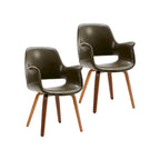 Sedia da pranzo in pelle PU, gambe in legno curvato, set da 2 – Blu / Verde / Bianco / Nero