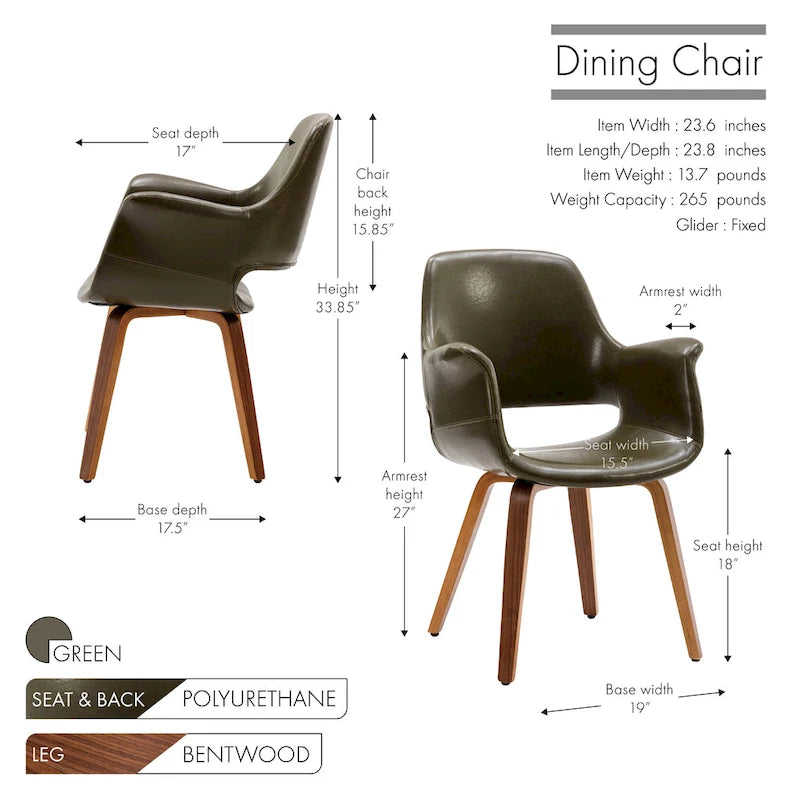 Sedia da pranzo in pelle PU, gambe in legno curvato, set da 2 – Blu / Verde / Bianco / Nero