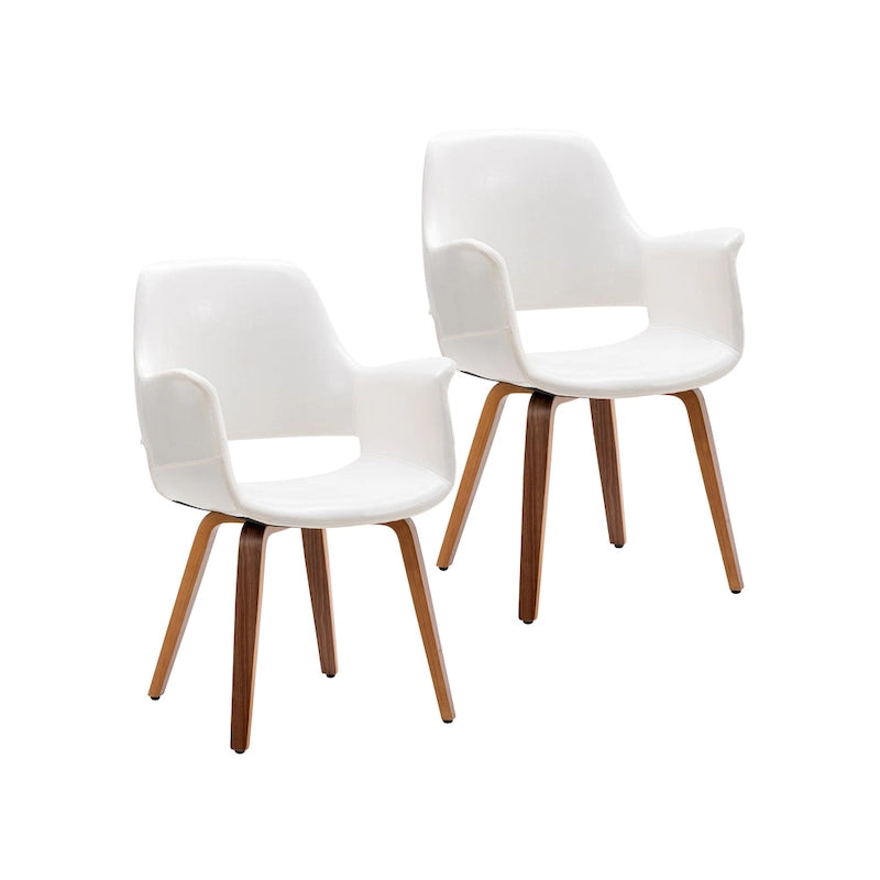 Sedia da pranzo in pelle PU, gambe in legno curvato, set da 2 – Blu / Verde / Bianco / Nero