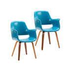 Sedia da pranzo in pelle PU, gambe in legno curvato, set da 2 – Blu / Verde / Bianco / Nero