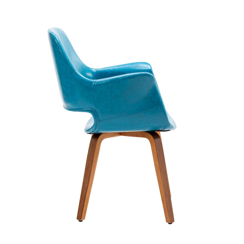 Sedia da pranzo in pelle PU, gambe in legno curvato, set da 2 – Blu / Verde / Bianco / Nero