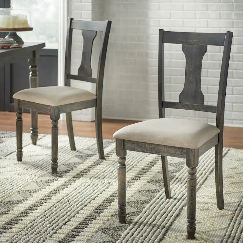 Sedie da pranzo in stile rustico, set da 2 – Grigio Invecchiato / Marrone Rustico / Legno Patinato