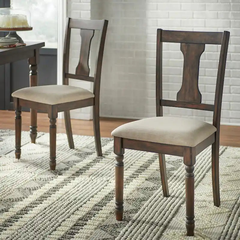 Sedie da pranzo in stile rustico, set da 2 – Grigio Invecchiato / Marrone Rustico / Legno Patinato