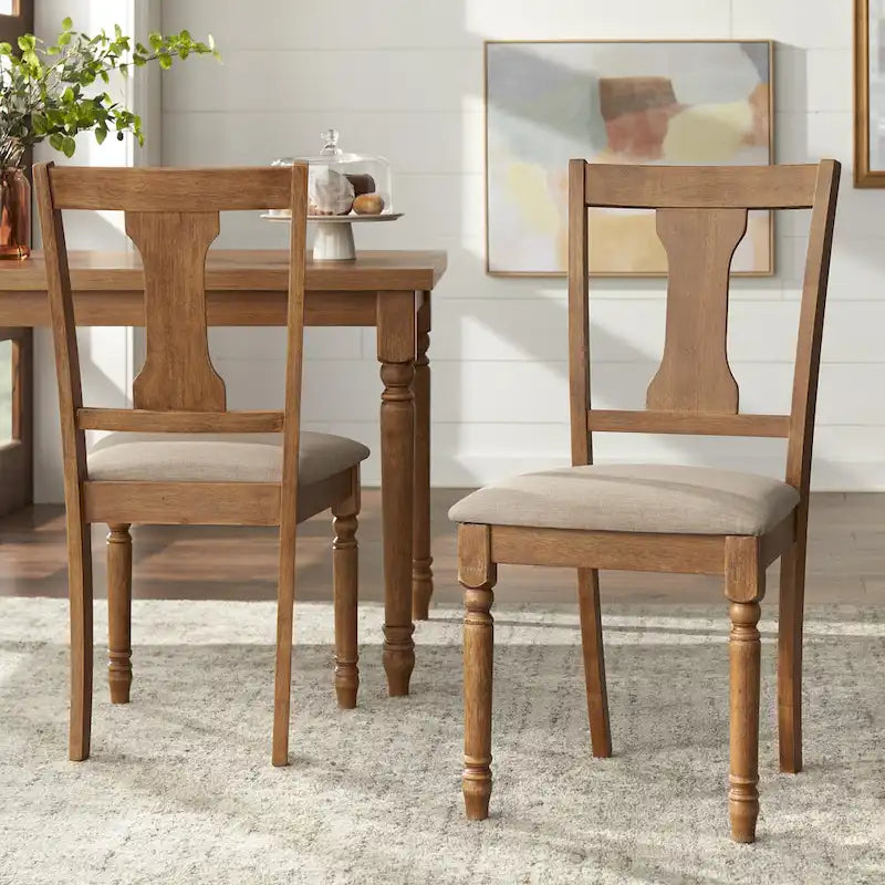 Sedie da pranzo in stile rustico, set da 2 – Grigio Invecchiato / Marrone Rustico / Legno Patinato