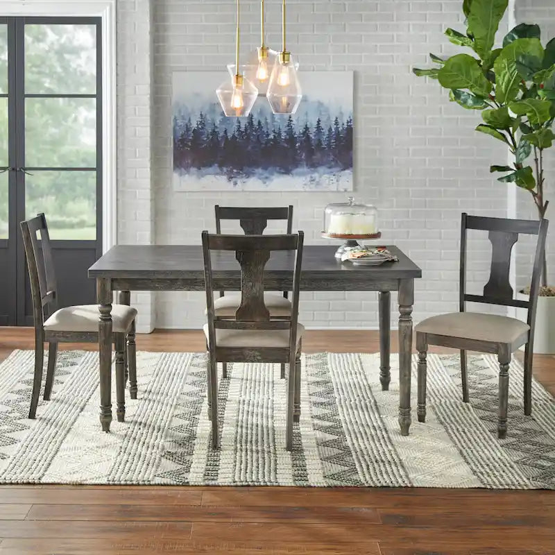 Sedie da pranzo in stile rustico, set da 2 – Grigio Invecchiato / Marrone Rustico / Legno Patinato