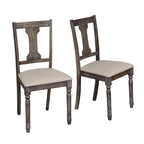 Sedie da pranzo in stile rustico, set da 2 – Grigio Invecchiato / Marrone Rustico / Legno Patinato