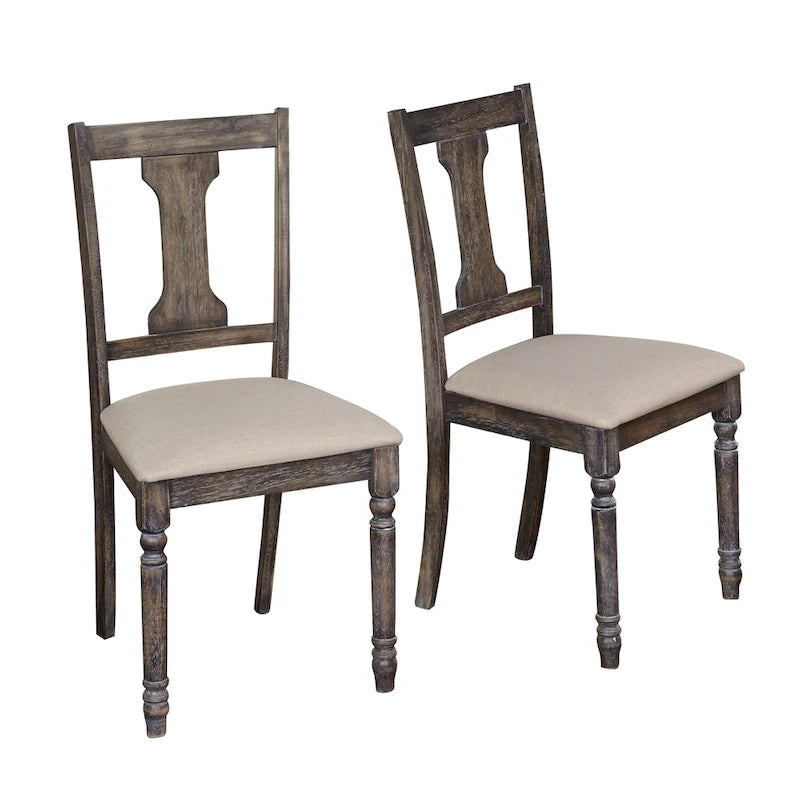 Sedie da pranzo in stile rustico, set da 2 – Grigio Invecchiato / Marrone Rustico / Legno Patinato