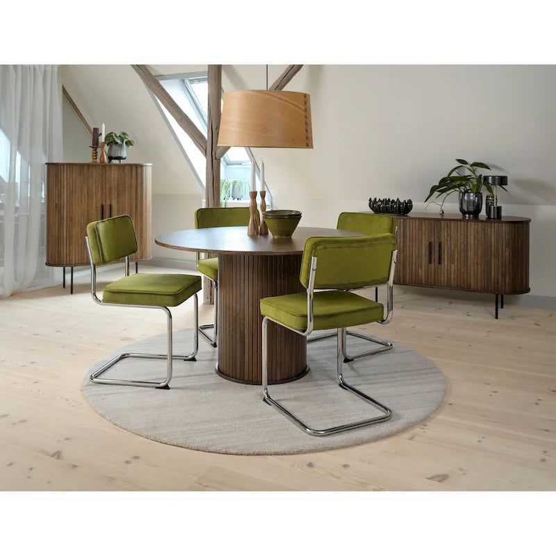 Sedie da pranzo in velluto a coste color senape/grigio/verde con gambe cromate, set da 2