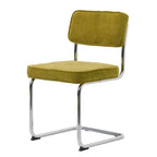 Sedie da pranzo in velluto a coste color senape/grigio/verde con gambe cromate, set da 2