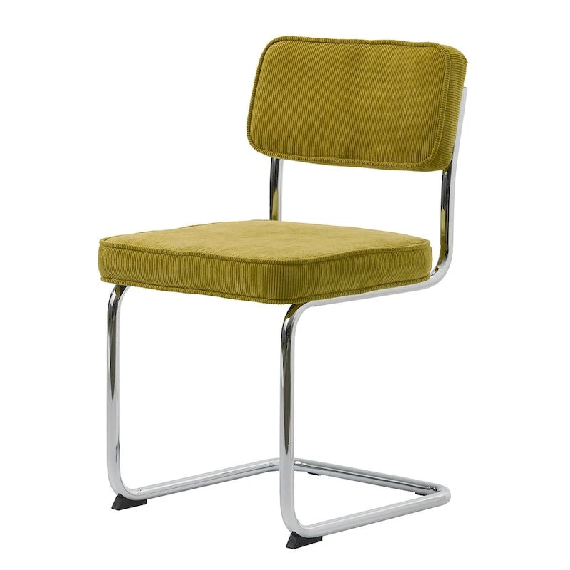 Sedie da pranzo in velluto a coste color senape/grigio/verde con gambe cromate, set da 2
