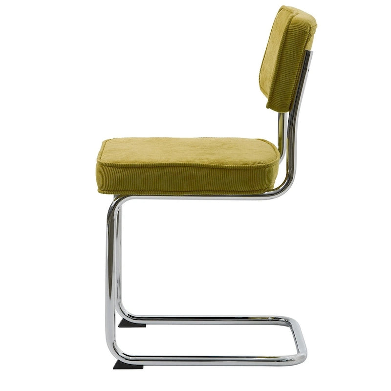 Sedie da pranzo in velluto a coste color senape/grigio/verde con gambe cromate, set da 2