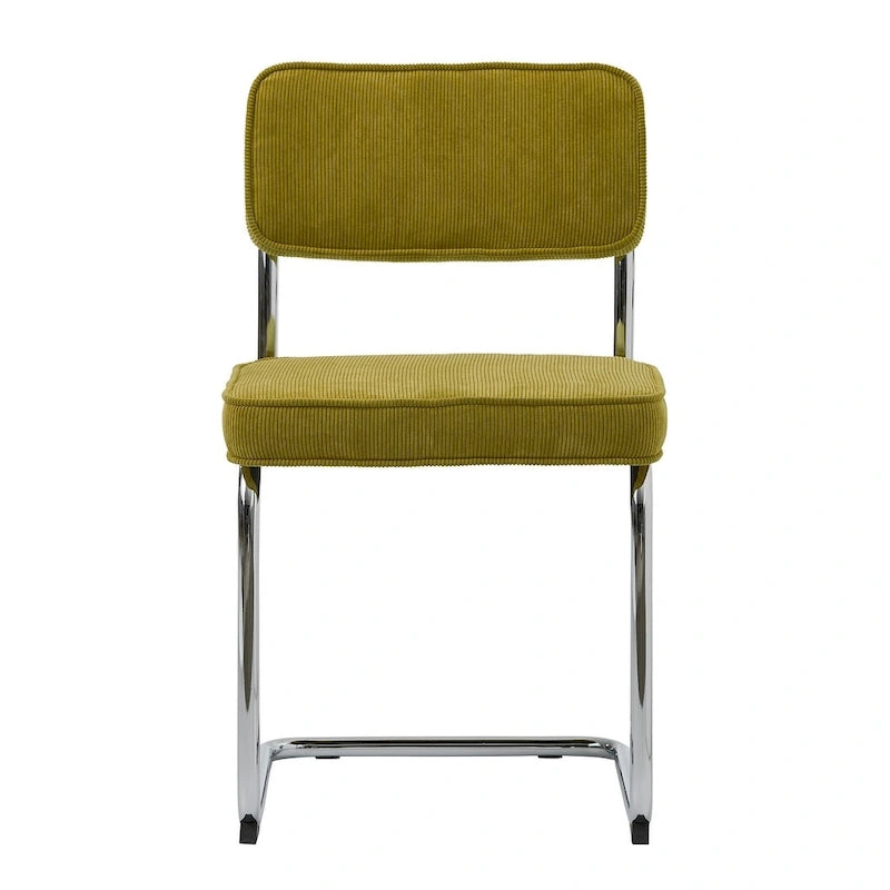 Sedie da pranzo in velluto a coste color senape/grigio/verde con gambe cromate, set da 2