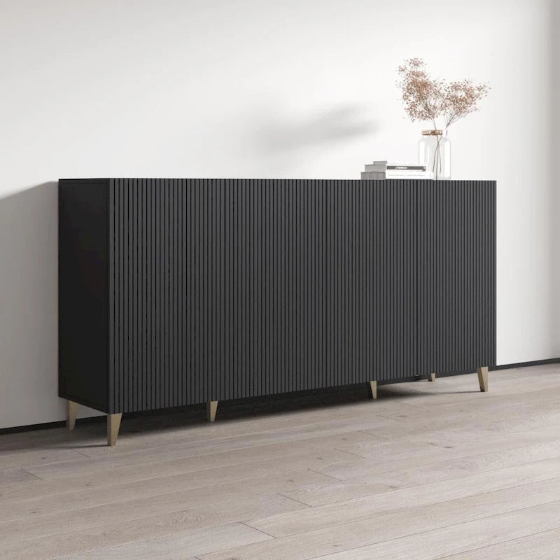Credenza a 4 ante opaca Nera / Bianca / Rovere
