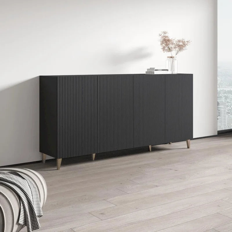 Credenza a 4 ante opaca Nera / Bianca / Rovere