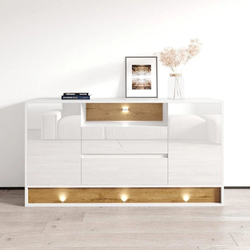Madia moderna in Rovere Bianco/Nero, 2 Ante, 160 cm