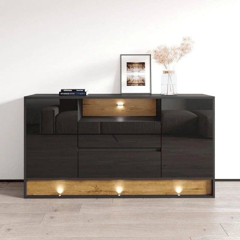 Madia moderna in Rovere Bianco/Nero, 2 Ante, 160 cm